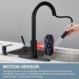 TOYWIA Touchless Kitchen Faucets with Pull Down Sprayer and Soap Dispenser, Matte Black Smart Motion Sensor Stainless Steel Sink Faucet, 1 or 3 Hole Deck Plate Mount for RV, Bar, Outdoor
