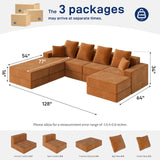 Living&Giving 128" U-Shaped Cloud Sectional Couch for Living Room, Cloud Boneless Couch-No Assembly with Reversible Chaise, Customizable 4-Seat Modular Sectional Sofa with 3 Ottoman, Orange