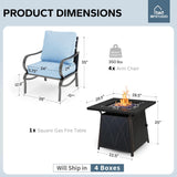 MFSTUDIO 5 Piece Metal Patio Furniture Set with Fire Pit Table, Blue