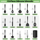 Silicone Cooking Utensil Set, Homikit 15pcs Kitchen Utensils with Holder for Nonstick Cookware, Heat Resistant Nontoxic-Black