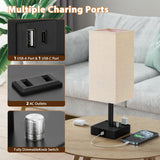 aooshine Fully Dimmable Nightstand Lamps Set of 2 - Table Bedside Lamp with USB C+A Charging Ports & 2 AC Outlets, Square Lamp Sets Linen Fabric Shade for Bedroom Living Room(Bulb Included)