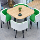Square Dining Table and Chair Set 4, Office Reception Conference Table, Small Kitchen Table with Chairs (White Green)