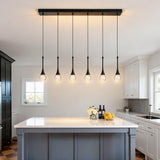 VINLUZ 6-Light Crystal Modern Chandelier, Dimmable LED Bubble Raindrop Rectangle Black Pendant Lighting Fixture, Luxury Elegant Adjustable Spiral Ceiling Light for Staircase Foyer Entryway