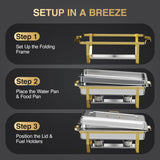 Gold Chafing Dishes for Buffet 4 Pack (7 Pans + Utensils) - 9QT Stainless Steel Chafing Dish Buffet Set - Food Warmers for Parties Buffet - Buffet Servers and Warmers (4 PACK + 7 PANS + 7 UTENSILS)