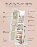 SONGMICS LED Jewelry Cabinet, 360° Swivel Jewelry Organizer, Lockable Mirror Jewelry Cabinet Standing, Rounded Wide Full-Length Mirror with Storage Shelves, Interior Mirror, Cloud White UJJC036W01