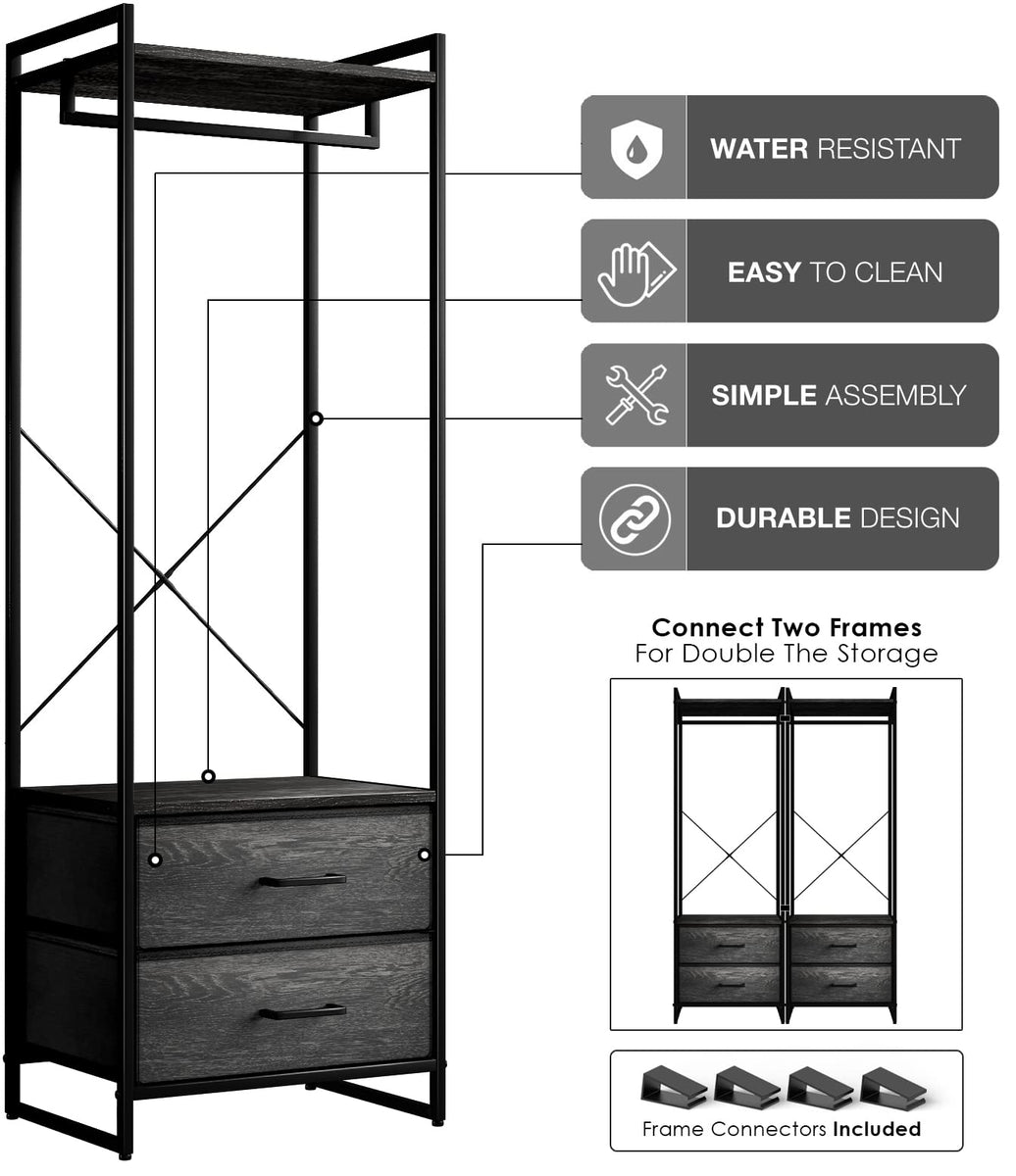 Sorbus Clothing Rack with Drawers - Clothes Stand Dresser - Wood Top ...