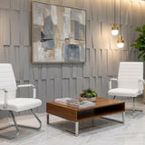 Sidanli Desk Chair No Wheels, Leather Guest Chair with Mid Back Ergonomic Support & Sled Base for Office Reception Conference Room, 2 Pack, White