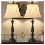AIDENOEY 28.5" Traditional Table Lamp Set of 2, Rustic Farmhouse Table Lamps for Living Room Bedroom, Bedside Desk Lamps Vintage Nightstand Lamps with Silk Fabric Shades, Black Sweep White Gold