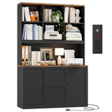 Tall File Bookcase with Power Outlet & Printer Stand, 2 Drawer Filing Cabinets for Home Office Fit Hanging A4 File