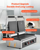 VEVOR Commercial Panini Grill, 3600W Electric Sandwich Panini Maker, Stainless Steel Double Sandwichs Press with Handle and Temp Control, 19x9 in Full Flat Enamel Plate, for Hamburger Steak Bacon