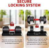 55LB Adjustable Dumbbell Set,10 in 1 Free Weights Dumbbell of 2 with Secure Locking Mechanism for Safe,1 Sec Speed Adjustment Men/Women Gym and Home Strength Training Equipment.