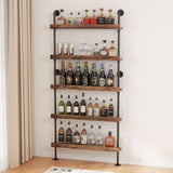 Woskar 5-Tier Wall Mounted Wine Rack, Floating Bar Shelves, Liquor Bottle Shelf Display, Holds 30+ Bottles, Space Saving (31.5" W x 79" H)