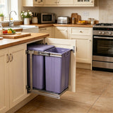 Under-Cabinet Pull-Out Trash Can - Double Lidded, Waterproof & Moisture-Resistant Carbon Steel Kitchen Garbage Bin for Sink Base Cabinet Use, Space-Saving Design