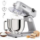 8.45 QT All Metal Stand Mixer,10 Speed Large Capacity Kitchen Mixer with Digital Timer & Tilt-Head, Electric Mixer with Whisk Dough Hook Mixing Beater (Silver)