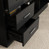 L-Shaped Standing Desk with Drawers, Electric Height Adjustable Desk with File Cabinet, Executive Computer Table