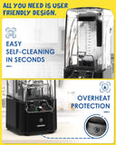 CRANDDI Quiet Commercial Blender with Soundproof Shield, 2200 Watt Professional Blenders for Kitchen, Black