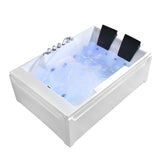 72-Inch Whirlpool Jetted Tub,Acrylic Hydro Massage Bathtub with 10 Jets,Alcove, Color-Changing LED Lights,2-Person Jetted Bath Tub for Couples