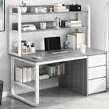 Industrial Computer Desk with Cage and Bookshelf 9 Inch Home Office Desk 3 Drawer Workstation for Study and Office Grey Finish Modern Design