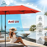 MFSTUDIO 7 Pcs Outdoor Dining Set with Umbrella for 6(Red)