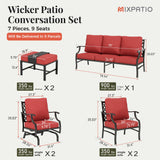 MIXPATIO 7-Piece Patio Conversation Set, Rocking Chairs, 2 Ottomans, Red