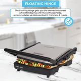 Courant Panini Press Gourmet Sandwich Maker, Super Slim Design with Foldable Handle, 4 Servings Grill with Non-Stick Plates, Opens 180° for Table Grill, Stainless Steel 1400 Watts
