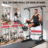 Power Tower Dip Station Pull Up Bar for Fitness Home Gym Workout,Multi-Function Adjustable Height Fitness Strength Training Exercise Equipment,with Power Elastic Ropes,Black Red-02