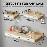 Quvex Modern Wood Floating Makeup Vanity Desk with 2 Drawers, Reversible Wall Mounted Dressing Table for Left or Right Corner, Space Saving Vanity Shelf for Apartments, Bedrooms, 47.2"/120cm