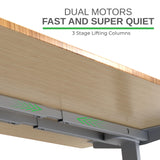 RISE UP dual motor electric standing desk 60x30" black bamboo desktop premium ergonomic adjustable height sit stand up home office computer desk table motorized powered modern furniture small standup Uncaged Ergonomics