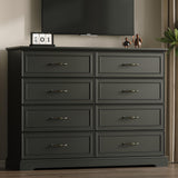 Farmhouse 8 Drawers Dresser for Bedroom, 54" Wide Modern Chest of Drawers with Deep Drawers & Bar Handles, Rustic Wood Dresser TV Stand, Wooden Closet Storage Organizer for Living Room, Hallway, Black