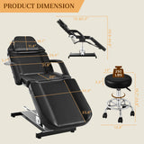 KIIUMI Facial Tattoo Chair for Client, Hydraulic Esthetician Lash Bed with Rolling Stool, 360° Swivel Adjustable Headrest Tattoo Artist Massage Table Beauty Salon Spa Equipment, Black