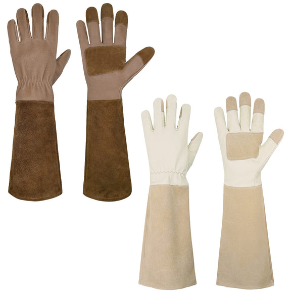2 Pairs of Pruning Gloves Long for Men & Women, Pigskin Leather Rose Gardening Gloves, Breathable & Durability Gauntlet Gloves, Medium