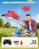 ANTSIR F22 RC Airplane, 2.4GHz Remote Control Jet with Gyro Stabilizer, LED Lights, 2 Batteries, Easy to Fly for Kids Boys Adults Beginners (Red)