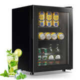 WANAI Small Beverage Refrigerator Cooler 1.3 Cu.Ft, 45 Can Black Mini Small Fridge with Glass Door Adjustable Shelves for Soda Beer Wine, Suitable for Bedroom Bar Office