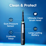 Oral-B Rechargeable Electric Toothbrush, iO3 Limited Deep Clean, 3 Cleaning Modes, Visual Pressure Sensor to Protect Gums, 2 Brush Heads, Travel Case, White