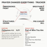 Prayer Changes Everything Christian Trucker Hat, Embroidered Hat for Men & Women, Jesus Religious Faith Apparel Black/Charcoal