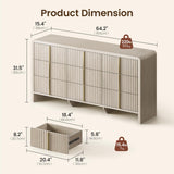 ModernMate Fluted 9 Drawer Dresser for Bedroom, 64.2" Wide White Chest of Drawers, Modern Wood Storage Cabinet with Metal Handles, Anti-Tip Clothes Organizer, Grey