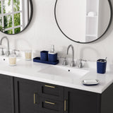 XLHOMO Navy Blue Bathroom Accessories Set, 9-Piece Plastic Gift Set with Trash Can, Toothbrush Holder, Toothbrush Cup, Soap Dispenser, Soap Dish, Toilet Brush Holder,2 Qtip Holder Dispensers and Tray