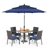 PHI VILLA 5pc Patio Dining Set with Umbrella, Square Table, Rattan Chairs
