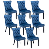 MOOLSUN Velvet Dining Chairs Set of 8, High Back Side Chairs, Modern Padded High-End Tufted Upholstered Chairs with Button-Tufted Back & Rear Pull Tabs, Solid Wood Legs E-Wine Red(Solid Wood Legs)