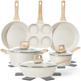 13 Pcs Pots and Pans Set, Nonstick Cookware Sets White Granite Induction Cookware, Non-toxic Healthy Non stick Kitchen Cooking Set