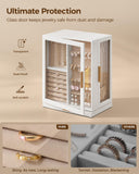 Glimmloop 360° Rotating Jewelry Box with 5 Drawers, Spacious Vertical Jewelry Organizer with Glass Window, Jewelry Storage Case, Dustproof & Moisture-resistant Design, White