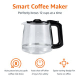 Amazon Basics Programmable 12 Cup Drip Coffee Maker with Glass Coffee Pot (1.9 Qt), Auto Shut-off, Touch Screen, Auto Pause, Removable Filter Basket, Black & Silver