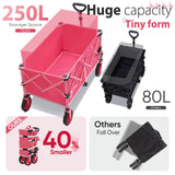 Sekey Pink Collapsible Foldable Wagon with 330lbs Weight Capacity, Heavy Duty Folding Wagon Cart with Big All-Terrain Wheels & Drink Holders. Pink