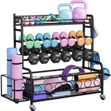 XXL-Dumbbell Rack Weight Rack for Dumbbells, VOPEAK Home Gym Storage Rack for Yoga Mat Kettlebells and Strength Training Equipment, Weight Storage Holder Stand Rack for Dumbbells with Wheels