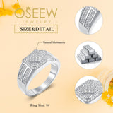 Oseew Round Cut Moissanite Rings Wedding for men Hip Hop Iced Out Luxury Men's Moissanite Ring sterling silver/ 10k 14k 18k gold square frame(white gold)