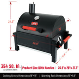 Feasto Portable Charcoal BBQ Grills with Cast Iron Grates, Tabletop Charcoal Grills with 354 Sq. In Cooking Area, for Outdoor Camping and Picnic, Black, L26.8’’x W20’’x H21.3’’
