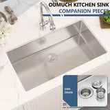 Oumuch Undermount Kitchen Sink - 33 inch Undermount Sink 16 Gauge Stainless Steel Sinks with Round Corner Handmade Single Bowl Under Counter Basin for Kitchens, 33"x19"x9"