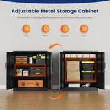 Yizosh Metal Garage Storage Cabinet with 2 Doors and 2 Adjustable Shelves - 35.5" Steel Lockable File Counter Cabinet for Home Office,Garage,Gym,School（Black） (Pack of 2)