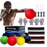 KANGHUANG Boxing Reflex Ball Headband Set for MMA Boxing Kickboxing Training Reaction Punching Balls Kit Includes 4 PU Balls+4 Elastic Headbands+4 Spare Lines+4 Gloves for All People KANGHUANG