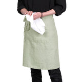 Pure Linen Bistro Half Apron - 25 x 35 Inch Unisex Waist Aprons with Large Pocket Ideal for Kitchen Crafts and More (Sage)